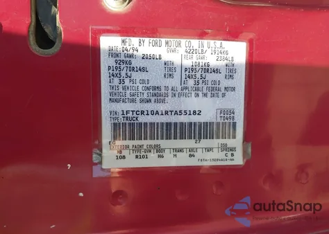 1994 Ford Ranger from USA, damaged, VIN 1FTCR10A1RTA55182